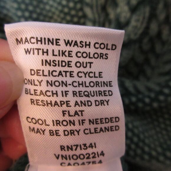 LL Bean Signature Sweater Women Medium Green Cable Knit Fisherman Cotton - Picture 6 of 12